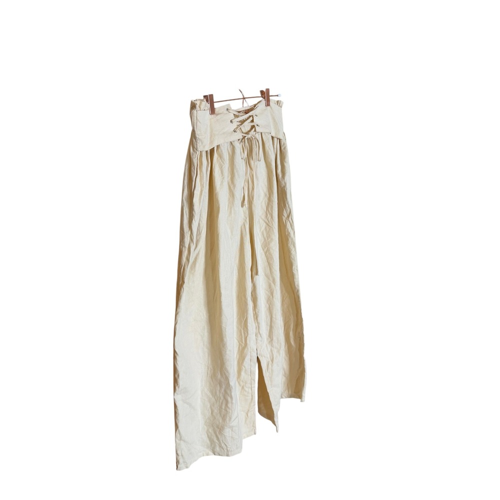 SHEIN Curve Beige Cotton Linen Lace Up Paperbag Waist Wide Leg Pants 2XL - Picture 3 of 8